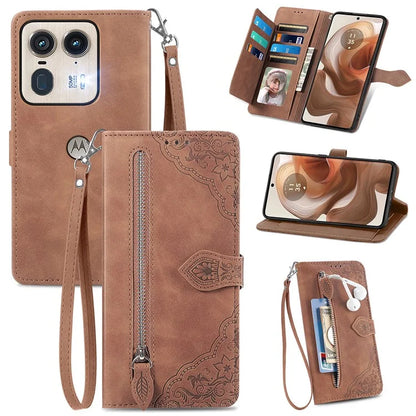 For Motorola Edge 50 Ultra 5G / Moto X50 Ultra 5G Case Flower Zipper PU Leather Phone Cover