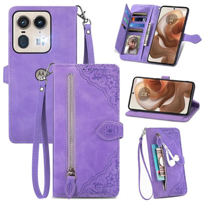 For Motorola Edge 50 Ultra 5G / Moto X50 Ultra 5G Case Flower Zipper PU Leather Phone Cover