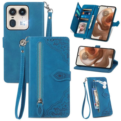 For Motorola Edge 50 Ultra 5G / Moto X50 Ultra 5G Case Flower Zipper PU Leather Phone Cover