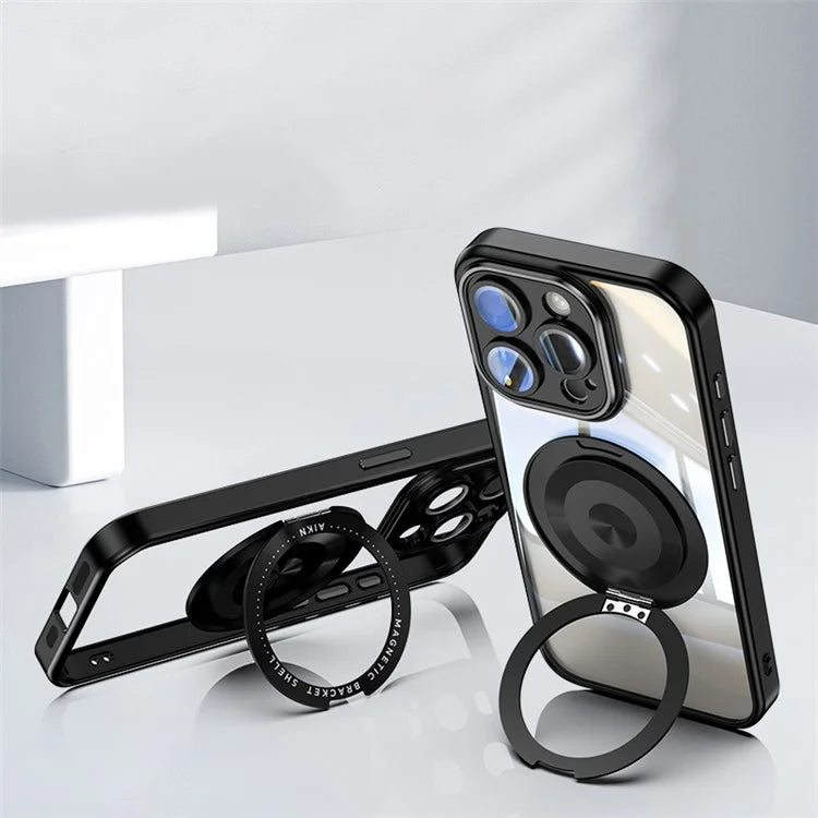 For iPhone 14 Pro Case Rotating Kickstand PC+TPU Phone Cover Compatible with MagSafe