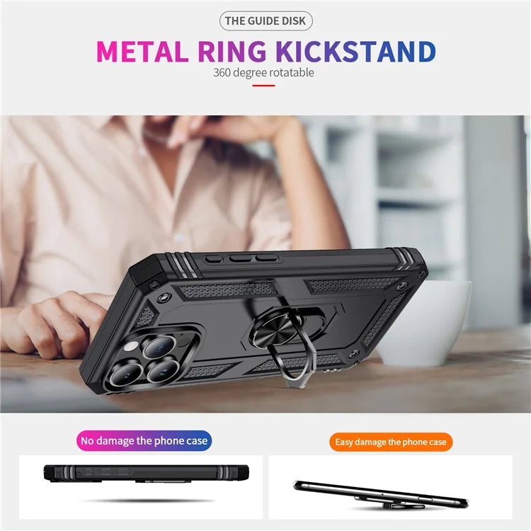 For iPhone 16 Pro Max Case PC+TPU Kickstand Anti-Drop Phone Cover