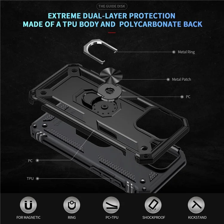 For iPhone 16 Pro Max Case PC+TPU Kickstand Anti-Drop Phone Cover