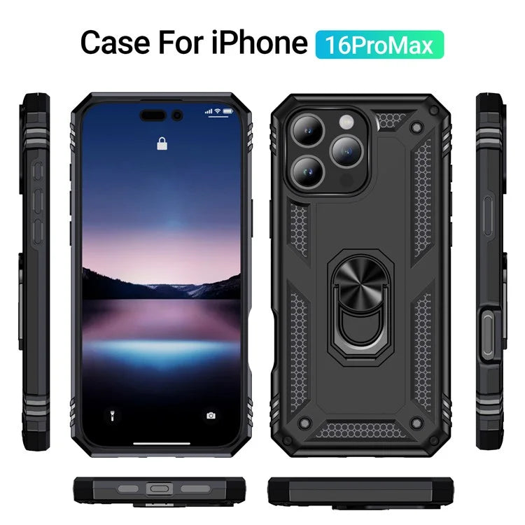 For iPhone 16 Pro Max Case PC+TPU Kickstand Anti-Drop Phone Cover