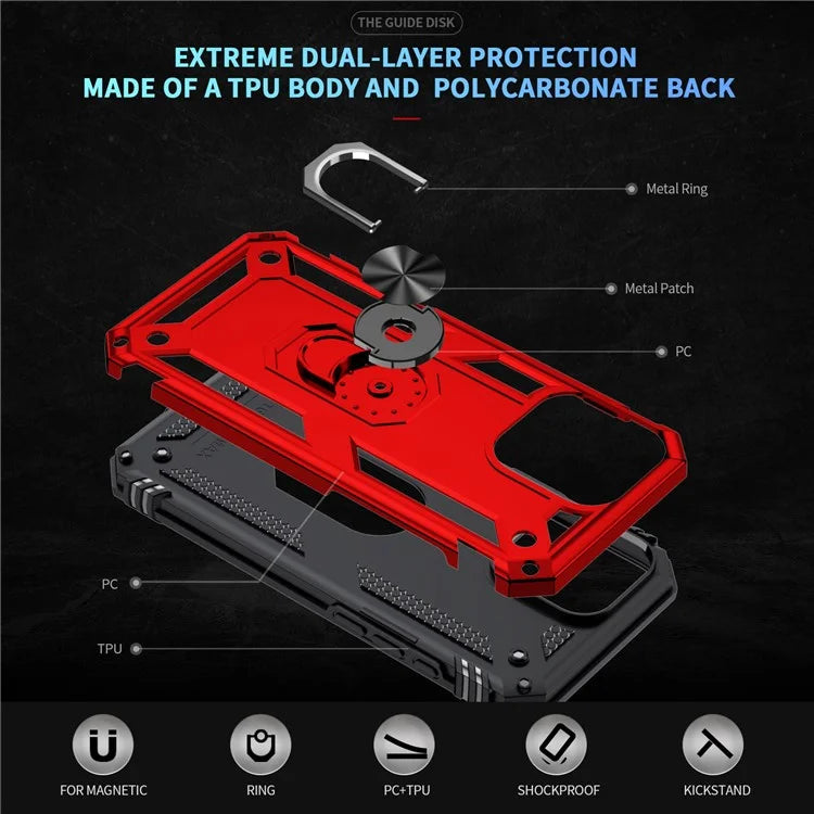 For iPhone 16 Pro Max Case PC+TPU Kickstand Anti-Drop Phone Cover