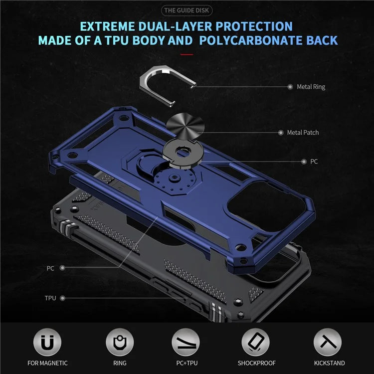 For iPhone 16 Pro Max Case PC+TPU Kickstand Anti-Drop Phone Cover