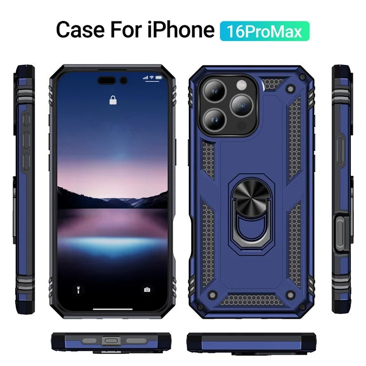 For iPhone 16 Pro Max Case PC+TPU Kickstand Anti-Drop Phone Cover
