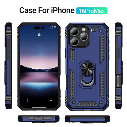 For iPhone 16 Pro Max Case PC+TPU Kickstand Anti-Drop Phone Cover