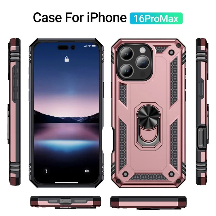 For iPhone 16 Pro Max Case PC+TPU Kickstand Anti-Drop Phone Cover