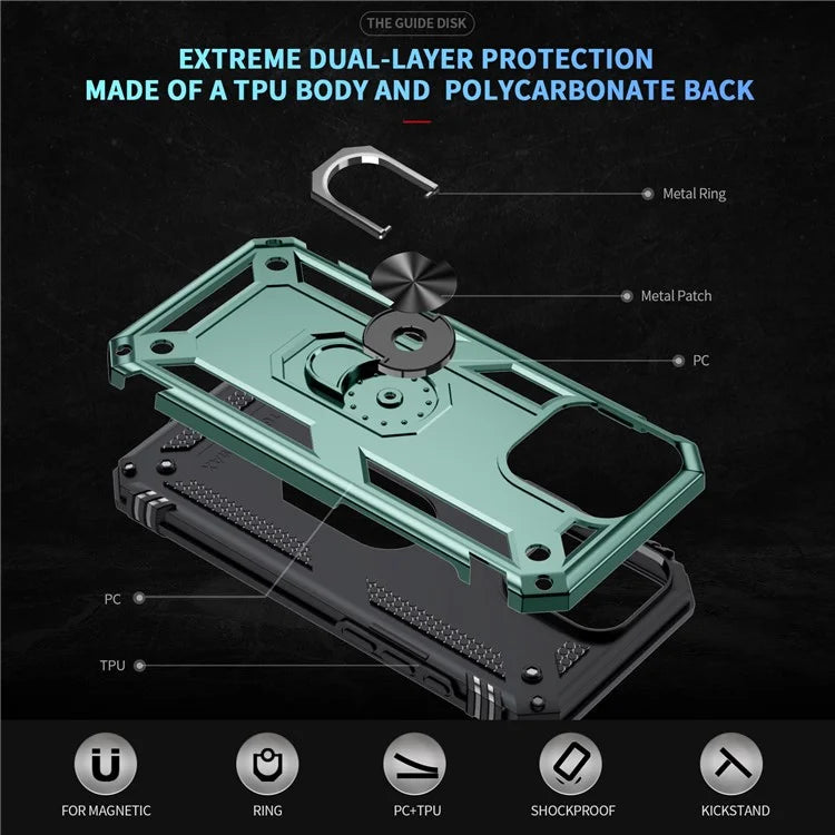 For iPhone 16 Pro Max Case PC+TPU Kickstand Anti-Drop Phone Cover