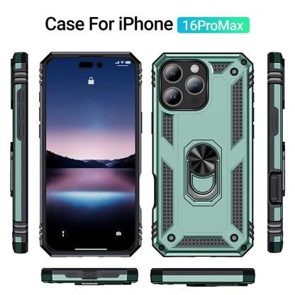 For iPhone 16 Pro Max Case PC+TPU Kickstand Anti-Drop Phone Cover