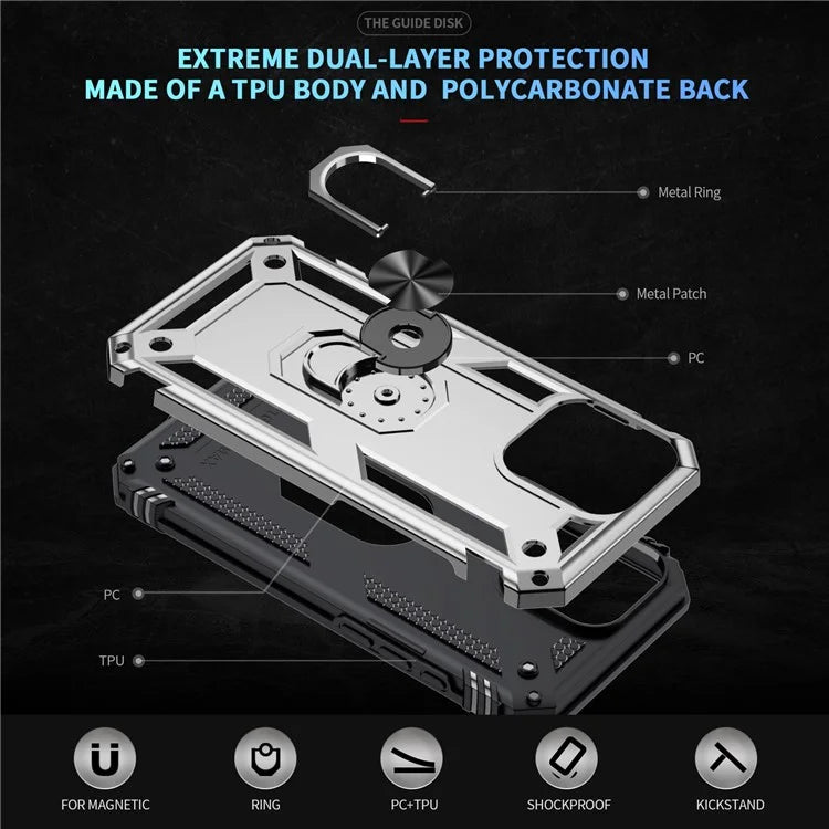 For iPhone 16 Pro Max Case PC+TPU Kickstand Anti-Drop Phone Cover