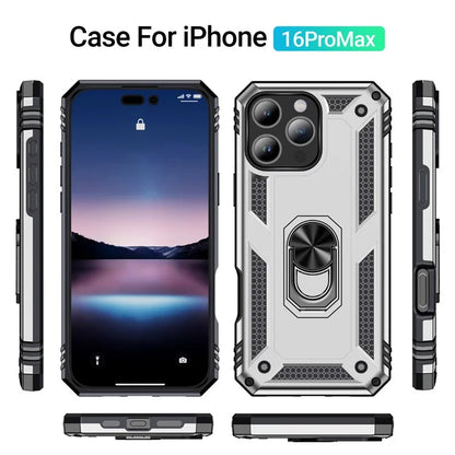 For iPhone 16 Pro Max Case PC+TPU Kickstand Anti-Drop Phone Cover