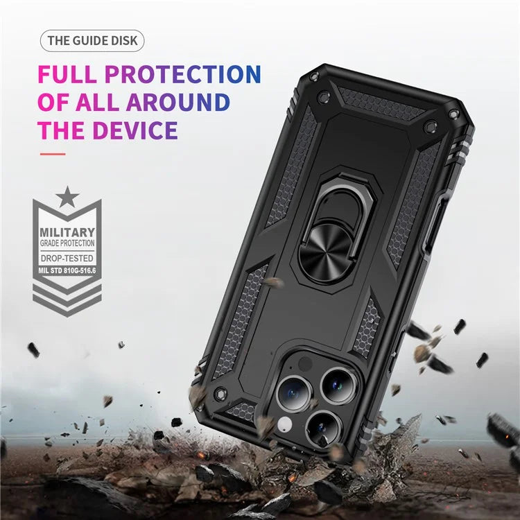 For iPhone 16 Pro Case PC+TPU Kickstand Phone Cover Support Magnetic Car Mount
