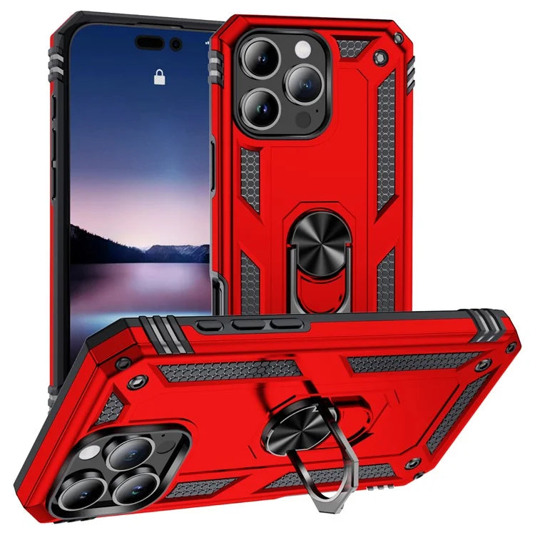 For iPhone 16 Pro Case PC+TPU Kickstand Phone Cover Support Magnetic Car Mount