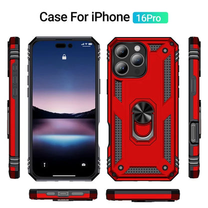 For iPhone 16 Pro Case PC+TPU Kickstand Phone Cover Support Magnetic Car Mount
