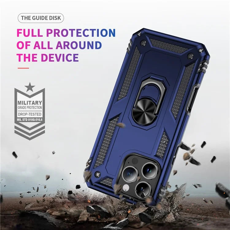 For iPhone 16 Pro Case PC+TPU Kickstand Phone Cover Support Magnetic Car Mount