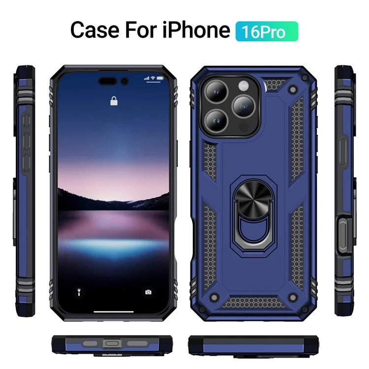 For iPhone 16 Pro Case PC+TPU Kickstand Phone Cover Support Magnetic Car Mount