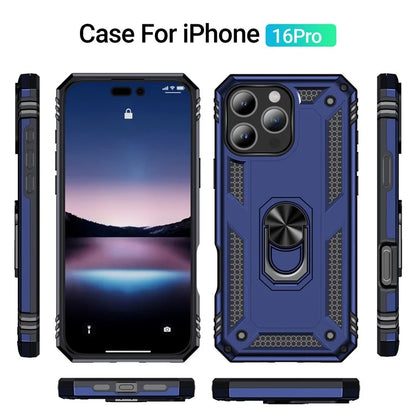 For iPhone 16 Pro Case PC+TPU Kickstand Phone Cover Support Magnetic Car Mount
