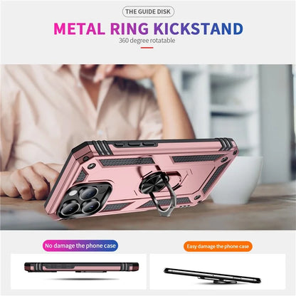 For iPhone 16 Pro Case PC+TPU Kickstand Phone Cover Support Magnetic Car Mount