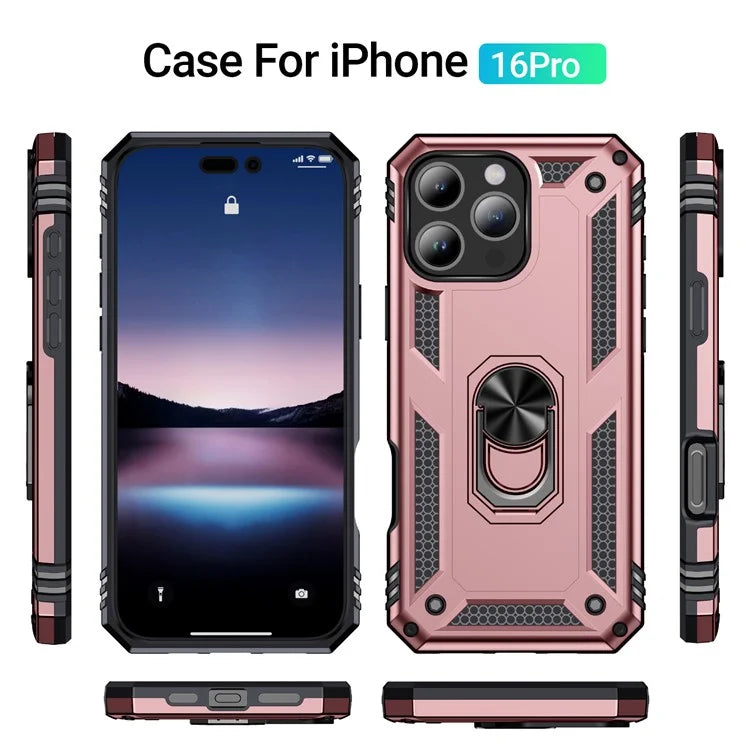 For iPhone 16 Pro Case PC+TPU Kickstand Phone Cover Support Magnetic Car Mount