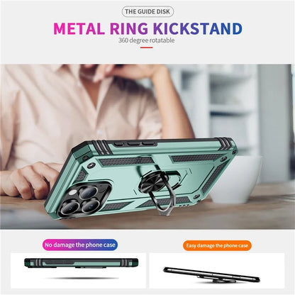 For iPhone 16 Pro Case PC+TPU Kickstand Phone Cover Support Magnetic Car Mount
