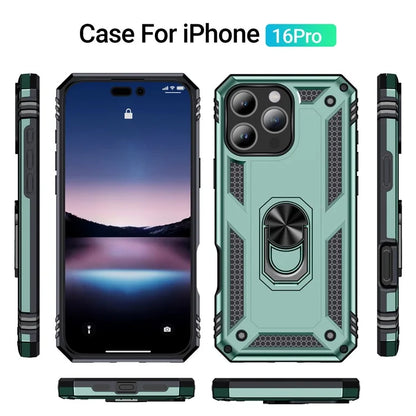For iPhone 16 Pro Case PC+TPU Kickstand Phone Cover Support Magnetic Car Mount