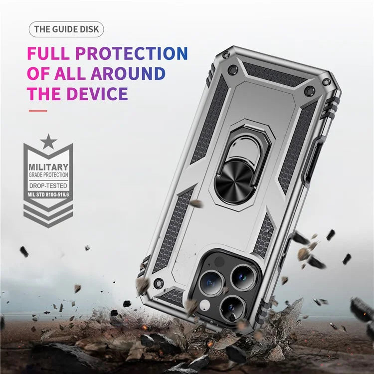 For iPhone 16 Pro Case PC+TPU Kickstand Phone Cover Support Magnetic Car Mount