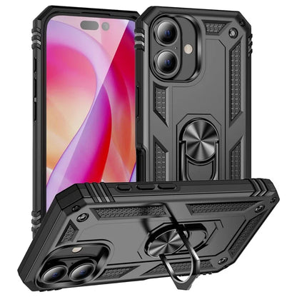 For iPhone 16 Plus Case PC+TPU Dual Layer Protection Kickstand Phone Cover