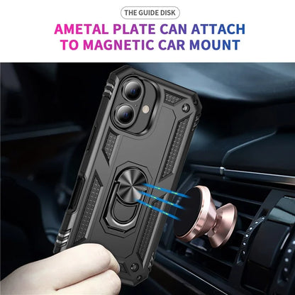 For iPhone 16 Plus Case PC+TPU Dual Layer Protection Kickstand Phone Cover
