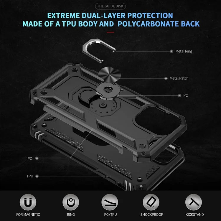 For iPhone 16 Plus Case PC+TPU Dual Layer Protection Kickstand Phone Cover