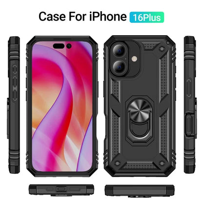 For iPhone 16 Plus Case PC+TPU Dual Layer Protection Kickstand Phone Cover