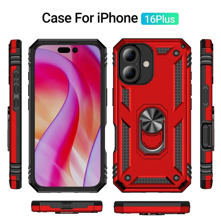 For iPhone 16 Plus Case PC+TPU Dual Layer Protection Kickstand Phone Cover