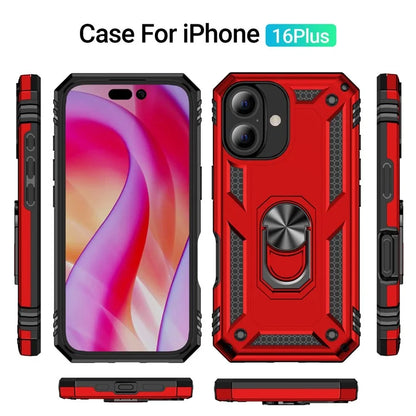 For iPhone 16 Plus Case PC+TPU Dual Layer Protection Kickstand Phone Cover