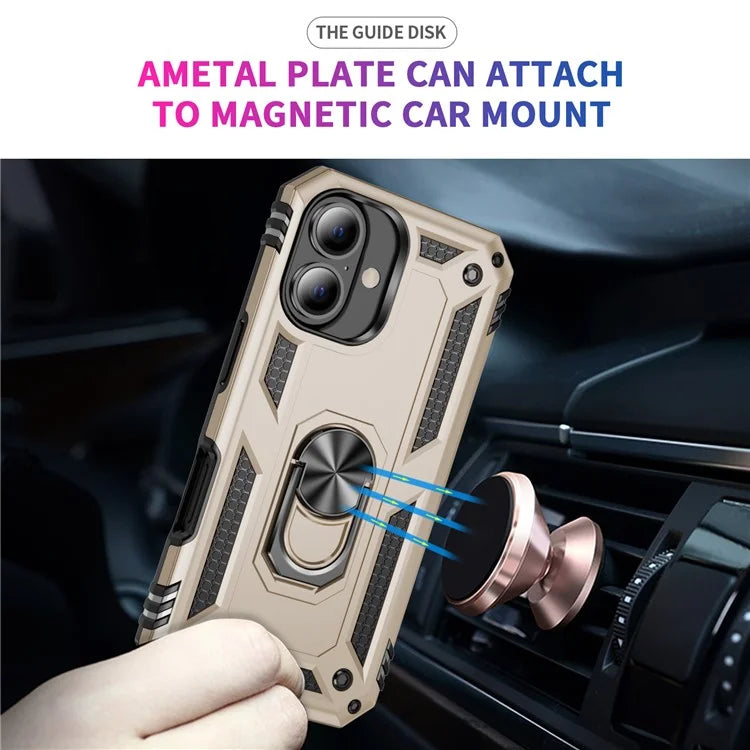 For iPhone 16 Plus Case PC+TPU Dual Layer Protection Kickstand Phone Cover