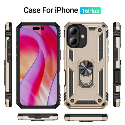 For iPhone 16 Plus Case PC+TPU Dual Layer Protection Kickstand Phone Cover
