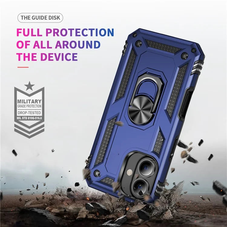 For iPhone 16 Plus Case PC+TPU Dual Layer Protection Kickstand Phone Cover