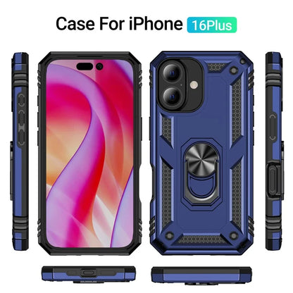 For iPhone 16 Plus Case PC+TPU Dual Layer Protection Kickstand Phone Cover