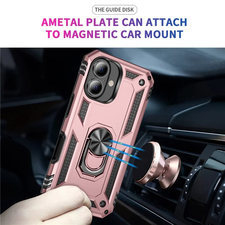 For iPhone 16 Plus Case PC+TPU Dual Layer Protection Kickstand Phone Cover