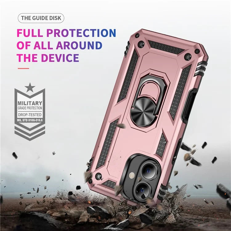For iPhone 16 Plus Case PC+TPU Dual Layer Protection Kickstand Phone Cover