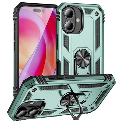 For iPhone 16 Plus Case PC+TPU Dual Layer Protection Kickstand Phone Cover