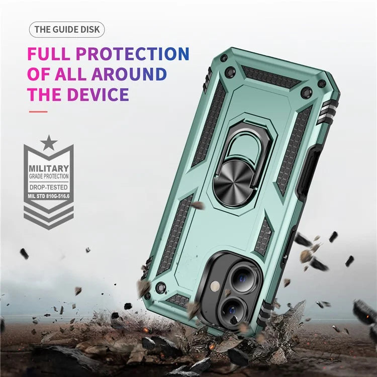 For iPhone 16 Plus Case PC+TPU Dual Layer Protection Kickstand Phone Cover