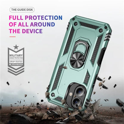 For iPhone 16 Plus Case PC+TPU Dual Layer Protection Kickstand Phone Cover