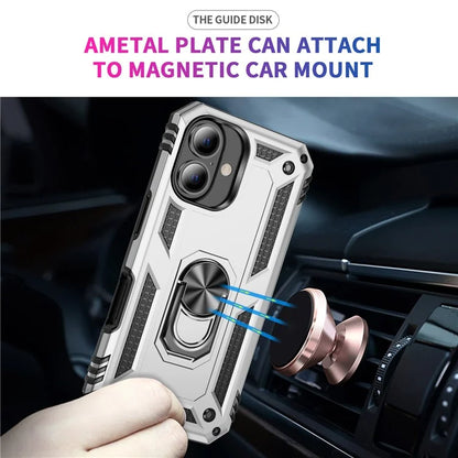 For iPhone 16 Plus Case PC+TPU Dual Layer Protection Kickstand Phone Cover