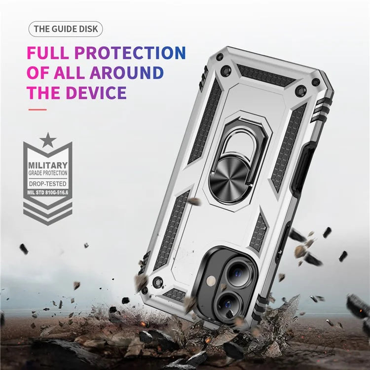 For iPhone 16 Plus Case PC+TPU Dual Layer Protection Kickstand Phone Cover