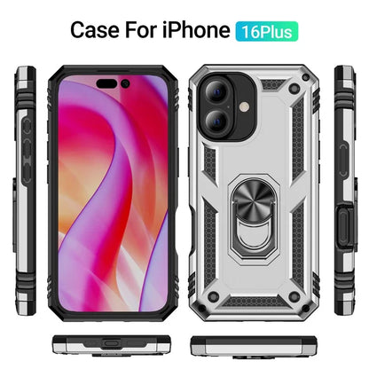 For iPhone 16 Plus Case PC+TPU Dual Layer Protection Kickstand Phone Cover