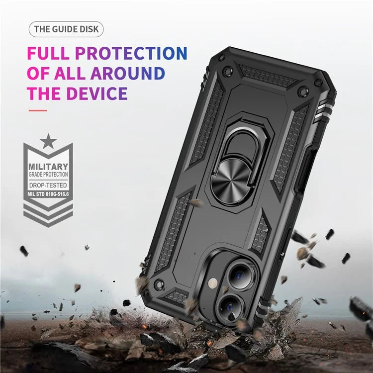 For iPhone 16 Case PC+TPU Phone Cover with Rotary Ring Kickstand