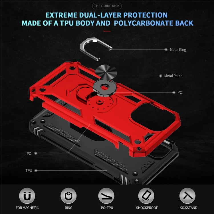 For iPhone 16 Case PC+TPU Phone Cover with Rotary Ring Kickstand