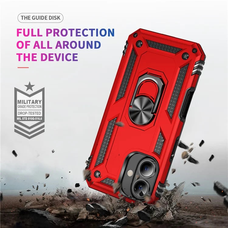 For iPhone 16 Case PC+TPU Phone Cover with Rotary Ring Kickstand