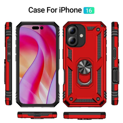 For iPhone 16 Case PC+TPU Phone Cover with Rotary Ring Kickstand