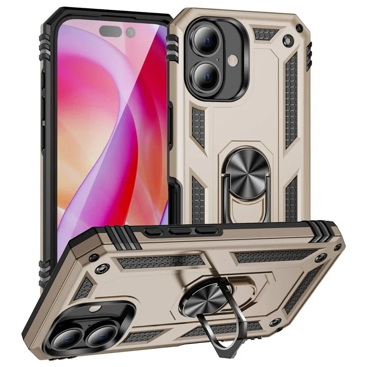 For iPhone 16 Case PC+TPU Phone Cover with Rotary Ring Kickstand